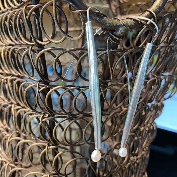 Hand Crafted One of a kind Artist silver smith sterling and pearl earrings - Picture 10 of 15